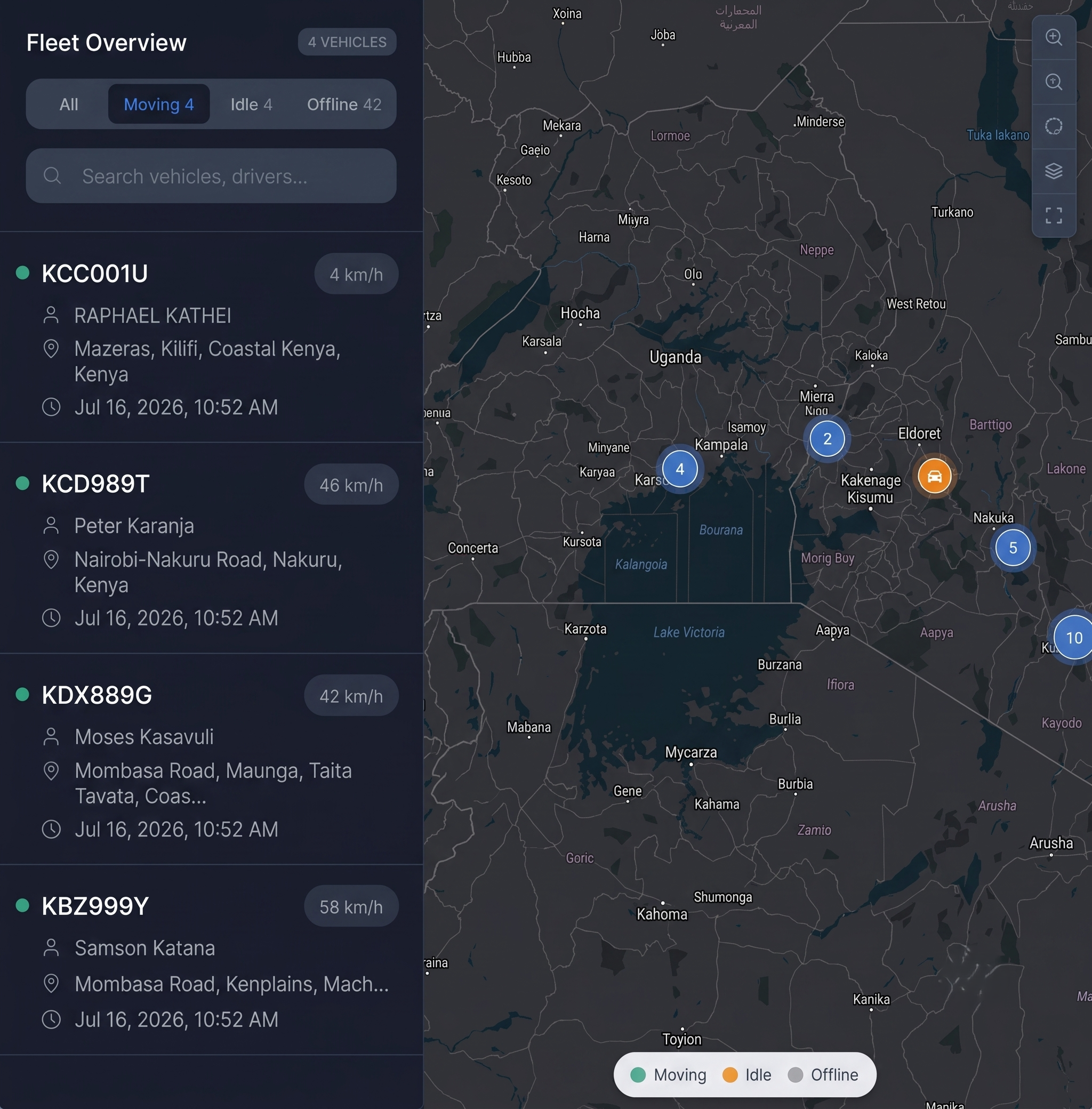 IntelliFleet 360 Command dashboard — live fleet map, safety and utilisation KPIs and the incident feed in one view